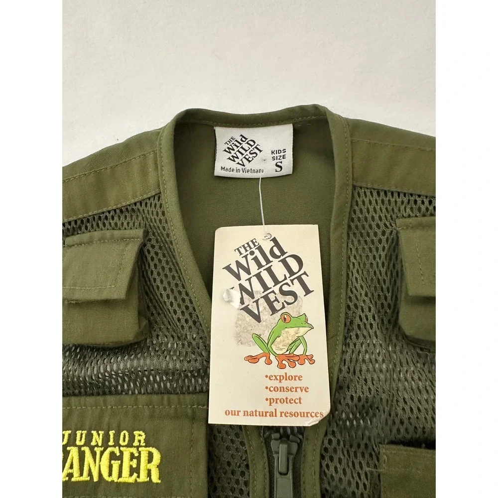 The Wild Wild Vest Kids Junior Ranger Utility Fishing Mesh Vest Olive Green S